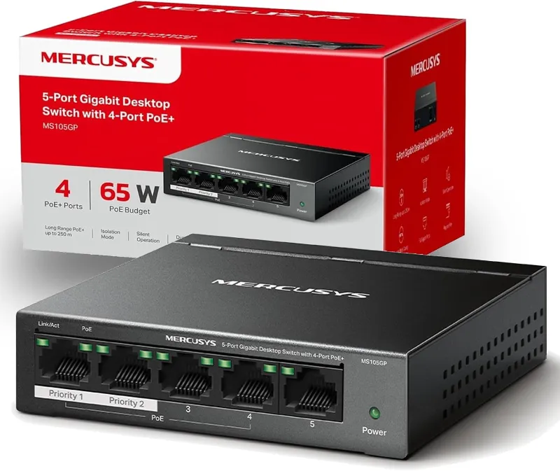SWITCH MS105GP DESKTOP 5P CON 4 PUERTOS POE+